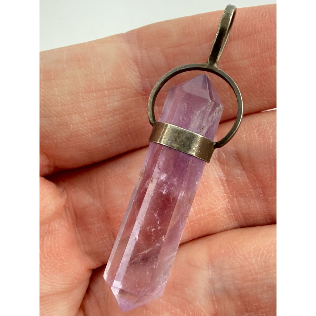 Vintage Sterling Silver Amethyst Crystal Point Pendant 4.8g 48mm Length