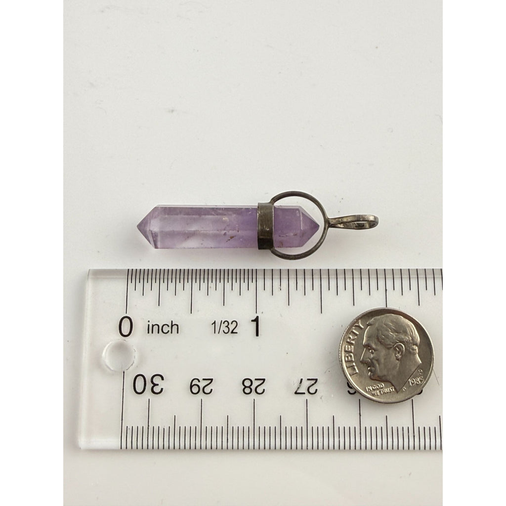 Vintage Sterling Silver Amethyst Crystal Point Pendant 4.8g 48mm Length