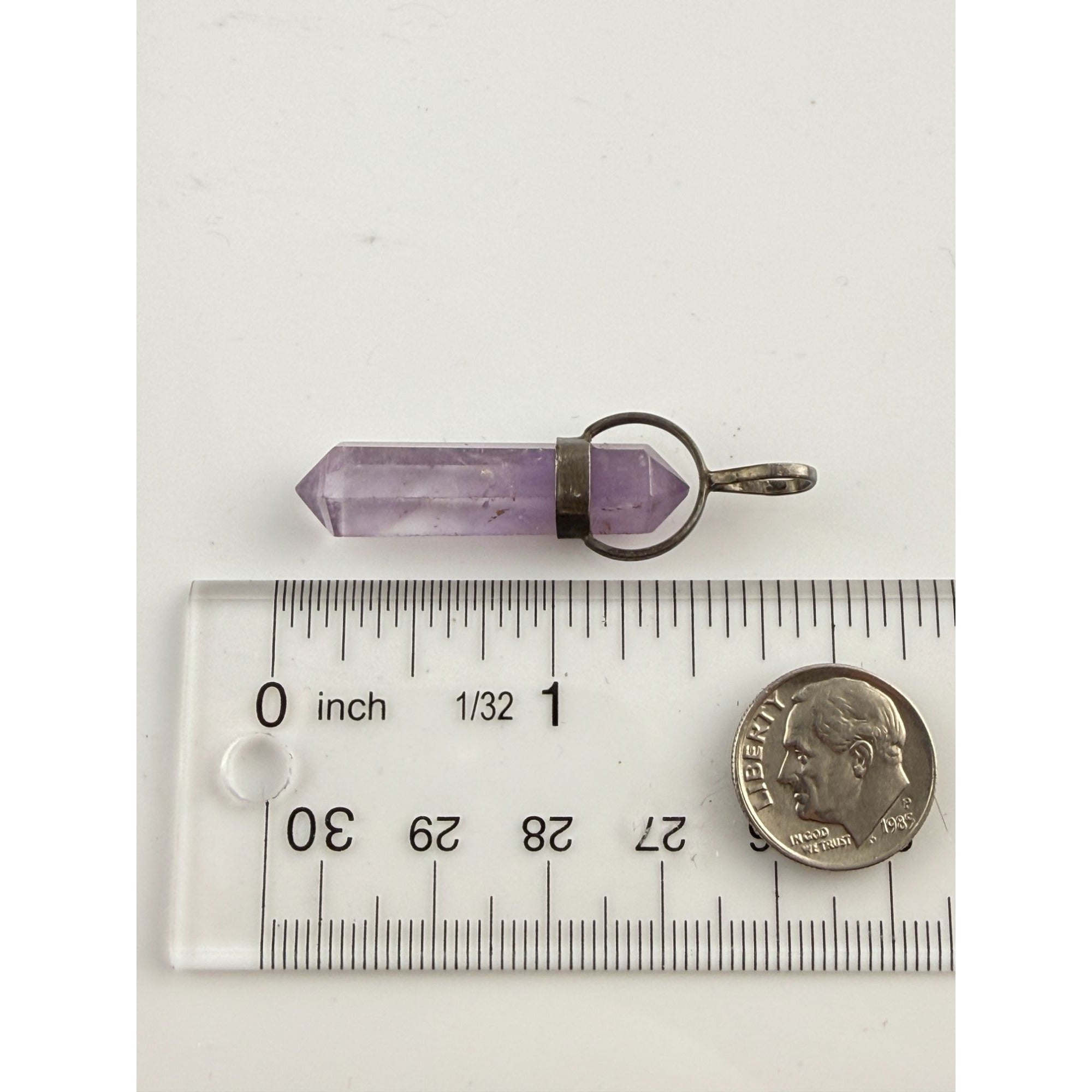 Vintage Sterling Silver Amethyst Crystal Point Pendant 4.8g 48mm Length