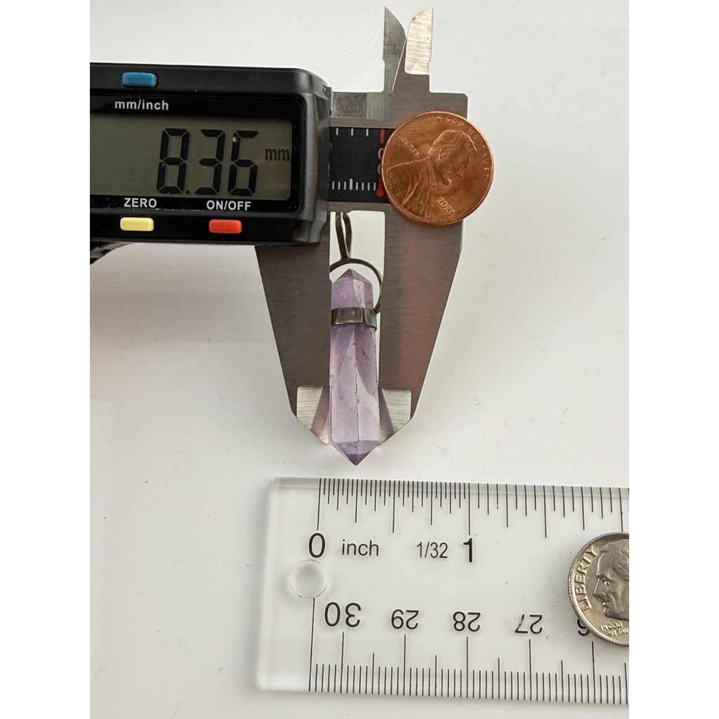 Vintage Sterling Silver Amethyst Crystal Point Pendant 4.8g 48mm Length