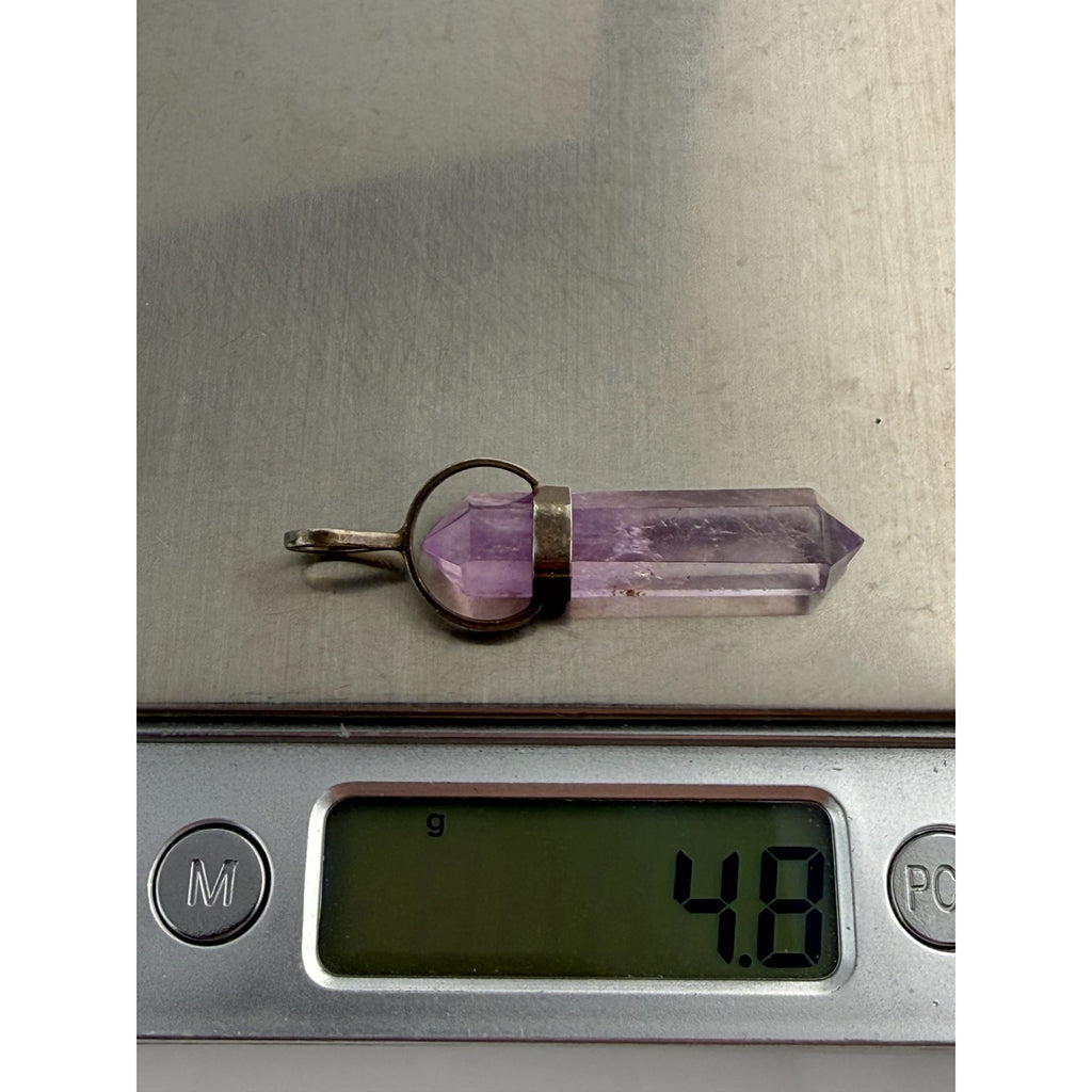 Vintage Sterling Silver Amethyst Crystal Point Pendant 4.8g 48mm Length