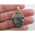Sterling Silver Snowflake Obsidian Pendant 9g Weight 41mm Total Length