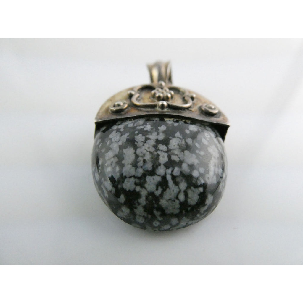 Sterling Silver Snowflake Obsidian Pendant 9g Weight 41mm Total Length