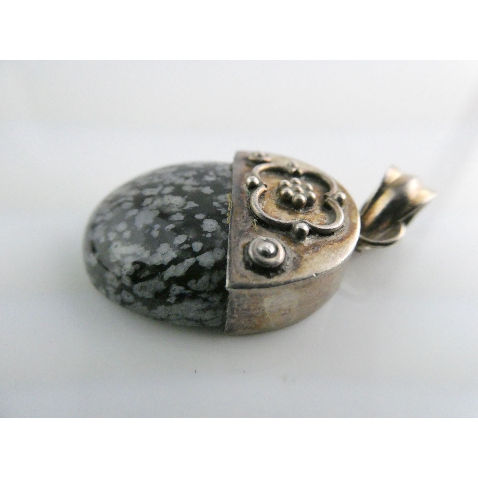 Sterling Silver Snowflake Obsidian Pendant 9g Weight 41mm Total Length