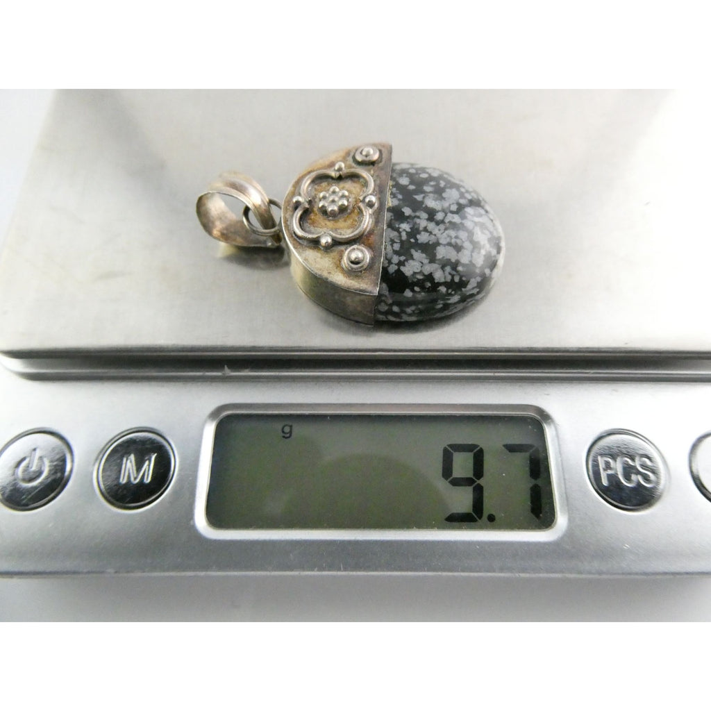 Sterling Silver Snowflake Obsidian Pendant 9g Weight 41mm Total Length