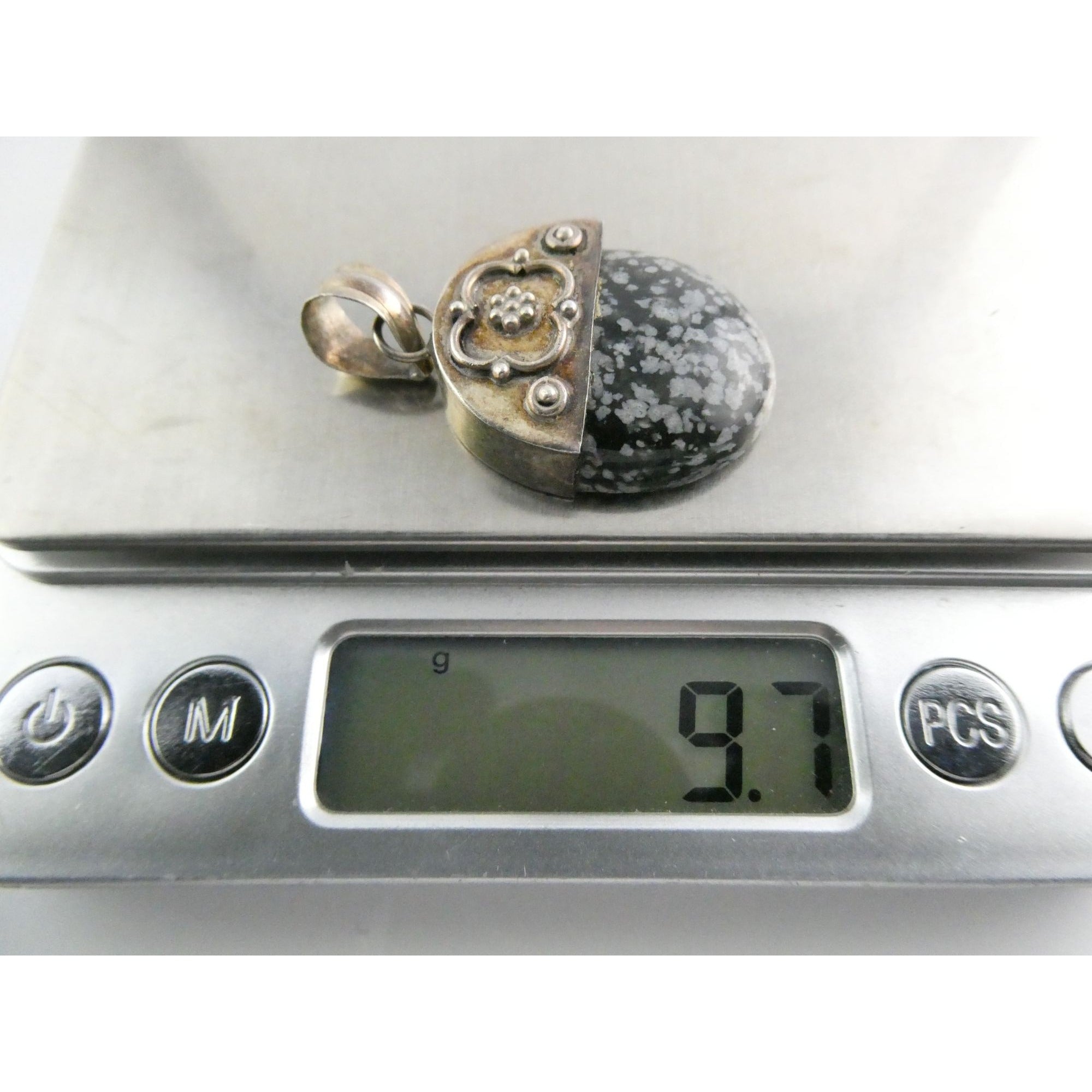 Sterling Silver Snowflake Obsidian Pendant 9g Weight 41mm Total Length