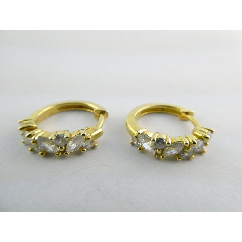 Gilt Sterling Silver White Crystal Accented Hoop Earrings 16mm Diameter 3.9g