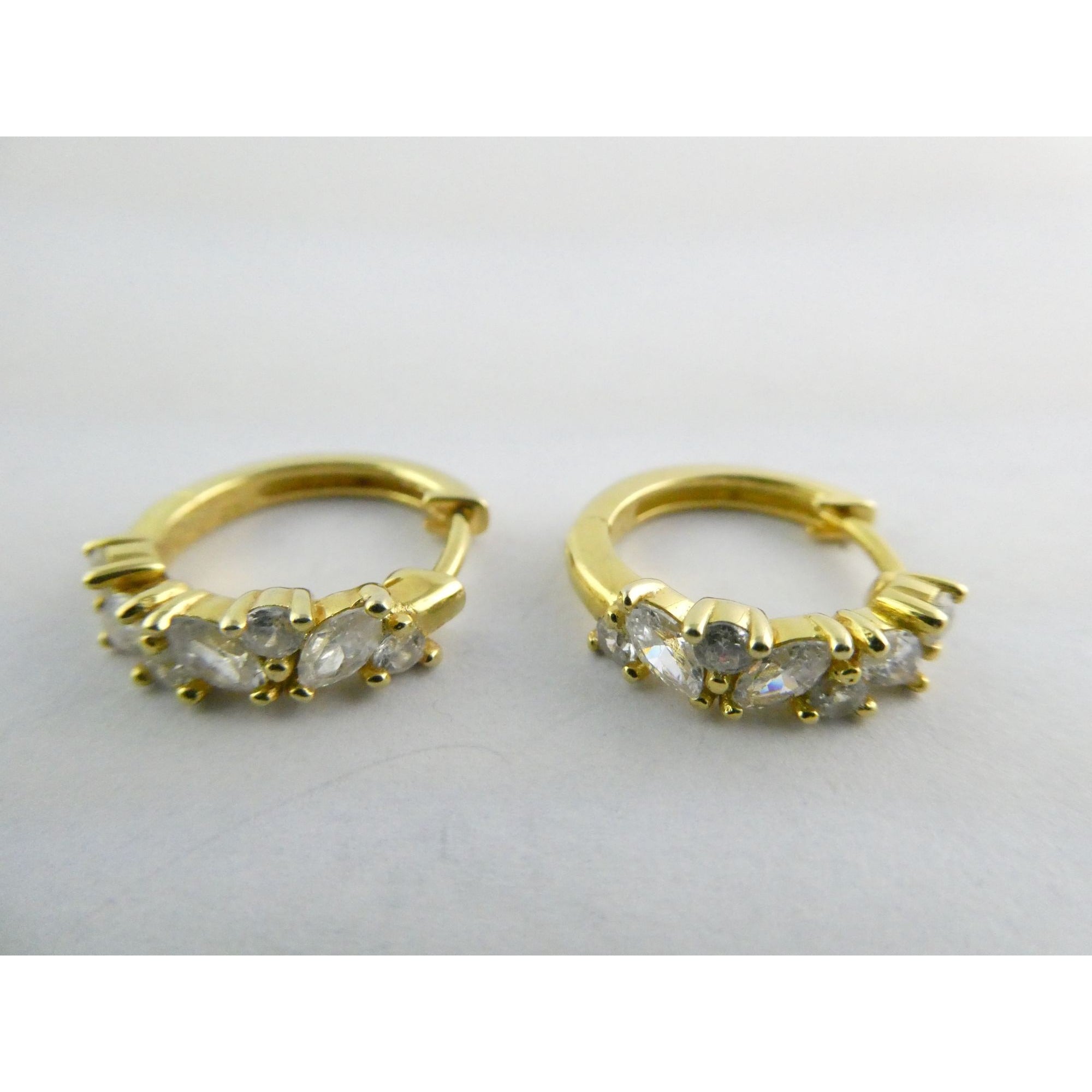 Gilt Sterling Silver White Crystal Accented Hoop Earrings 16mm Diameter 3.9g