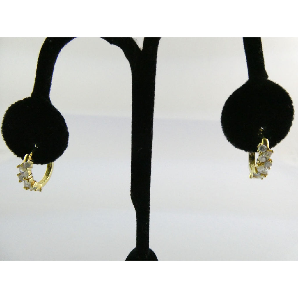 Gilt Sterling Silver White Crystal Accented Hoop Earrings 16mm Diameter 3.9g
