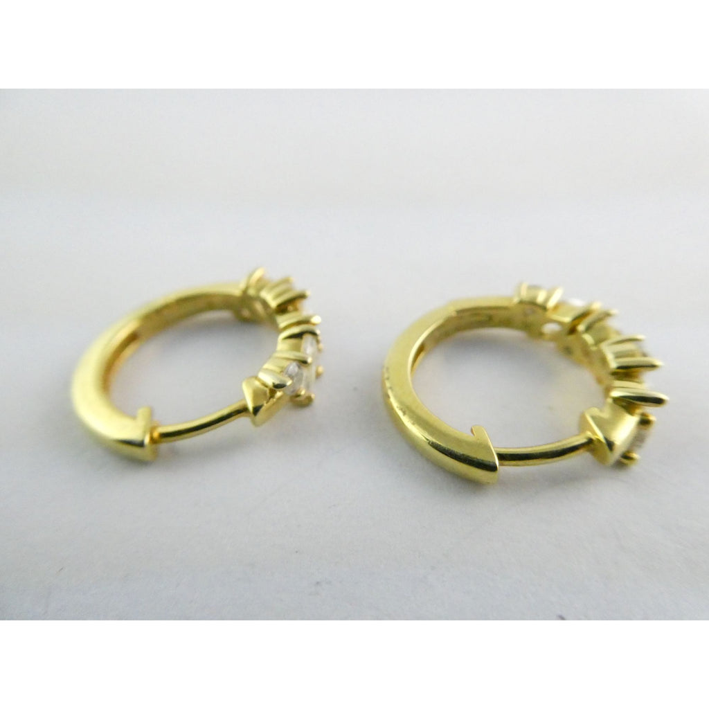 Gilt Sterling Silver White Crystal Accented Hoop Earrings 16mm Diameter 3.9g