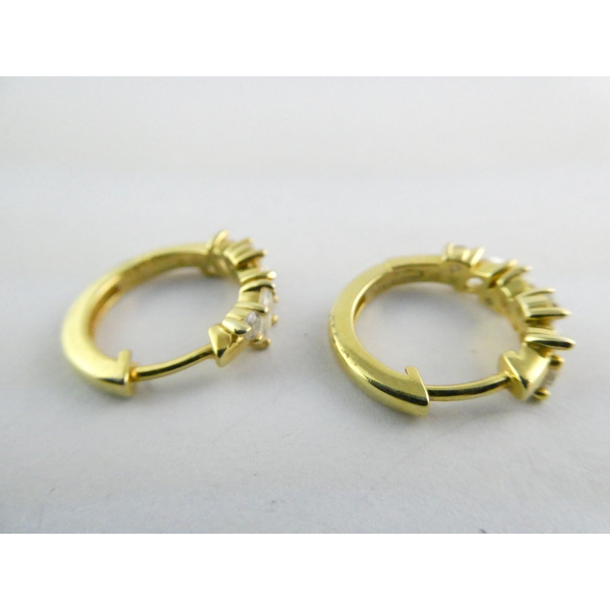 Gilt Sterling Silver White Crystal Accented Hoop Earrings 16mm Diameter 3.9g