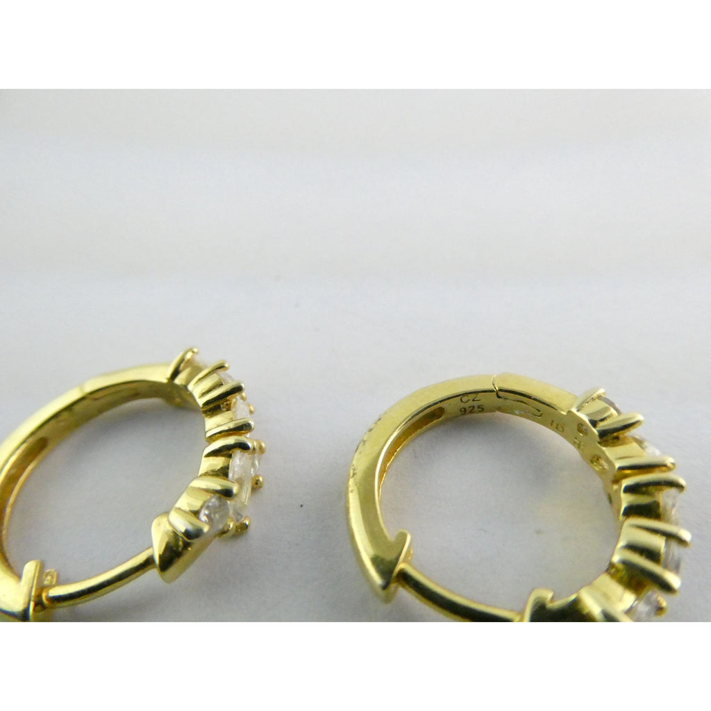 Gilt Sterling Silver White Crystal Accented Hoop Earrings 16mm Diameter 3.9g