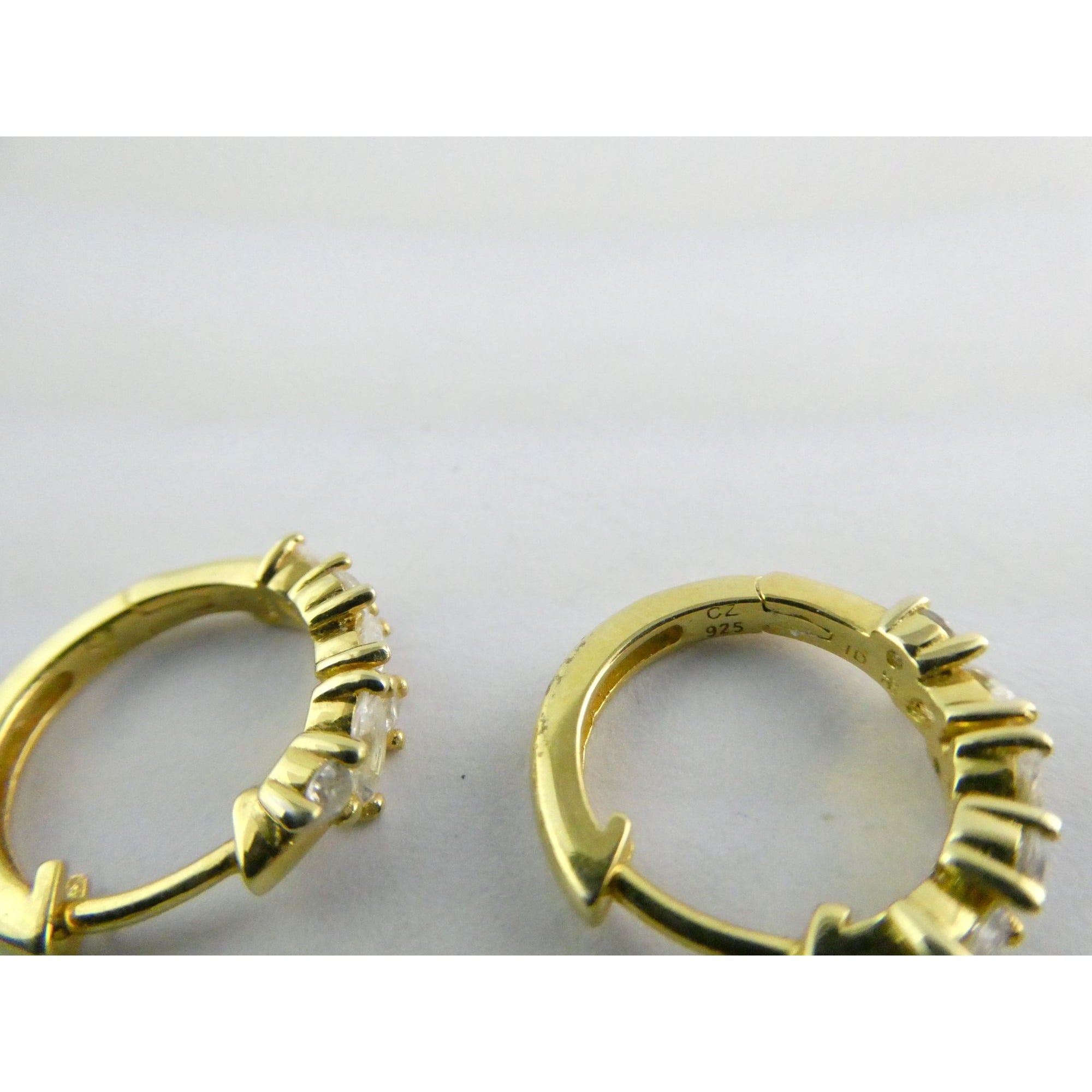 Gilt Sterling Silver White Crystal Accented Hoop Earrings 16mm Diameter 3.9g