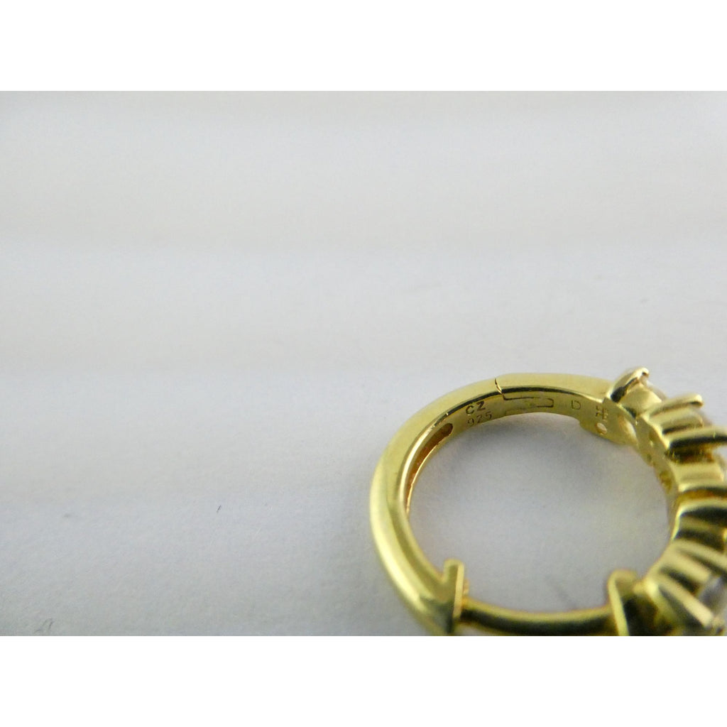 Gilt Sterling Silver White Crystal Accented Hoop Earrings 16mm Diameter 3.9g