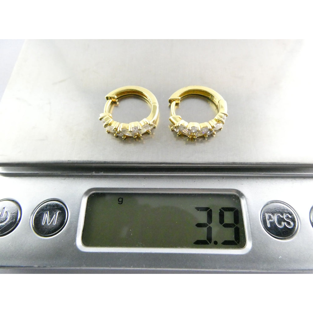 Gilt Sterling Silver White Crystal Accented Hoop Earrings 16mm Diameter 3.9g