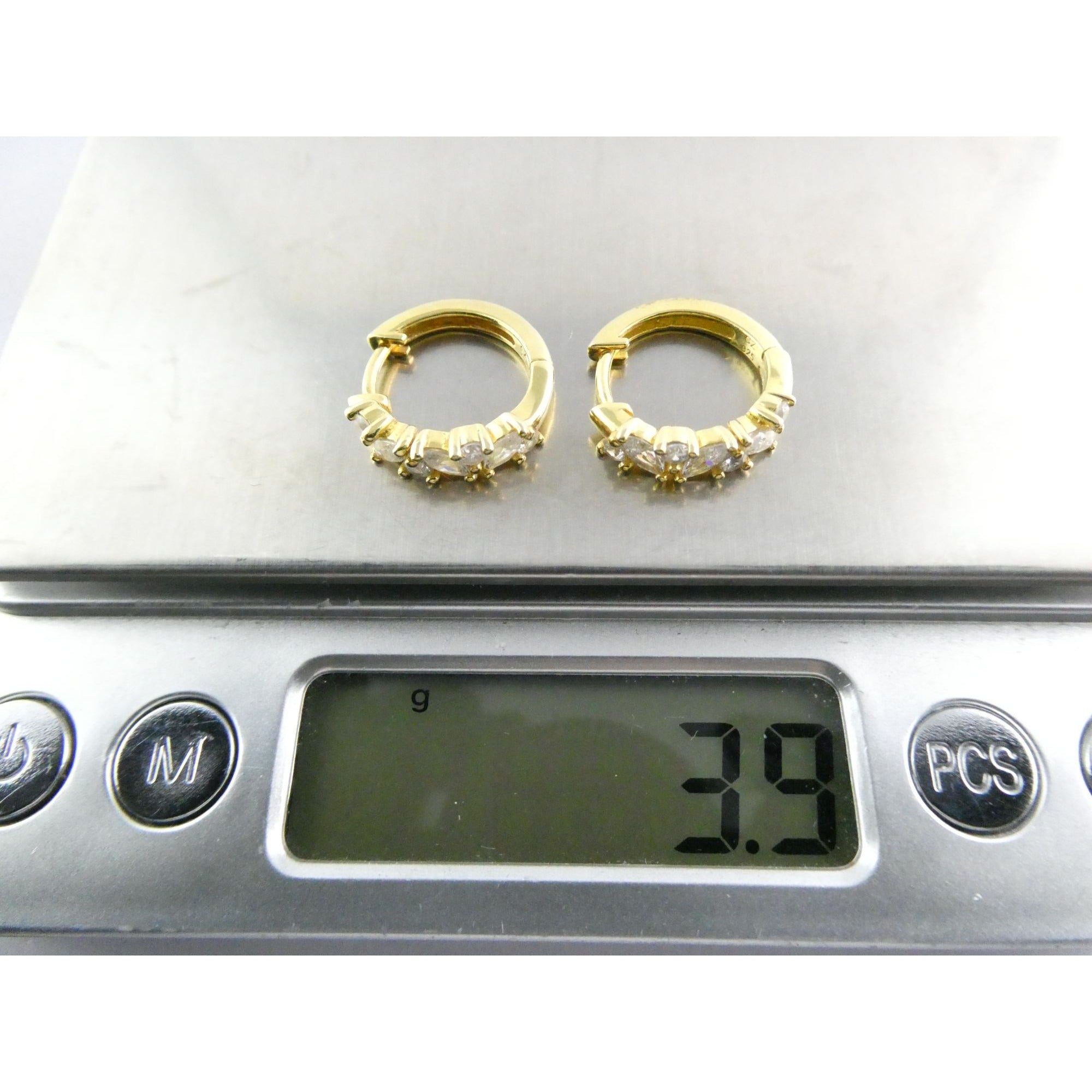 Gilt Sterling Silver White Crystal Accented Hoop Earrings 16mm Diameter 3.9g
