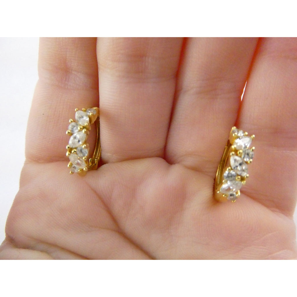 Gilt Sterling Silver White Crystal Accented Hoop Earrings 16mm Diameter 3.9g