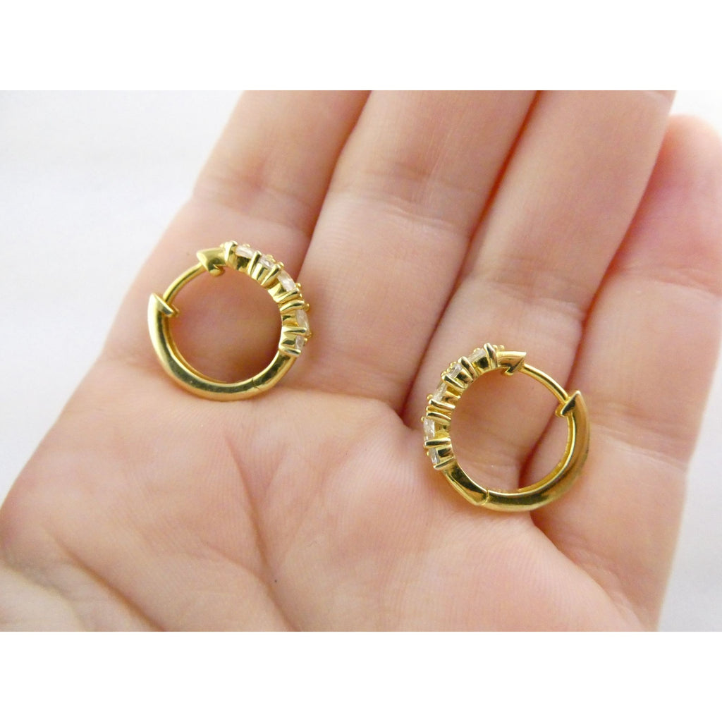 Gilt Sterling Silver White Crystal Accented Hoop Earrings 16mm Diameter 3.9g