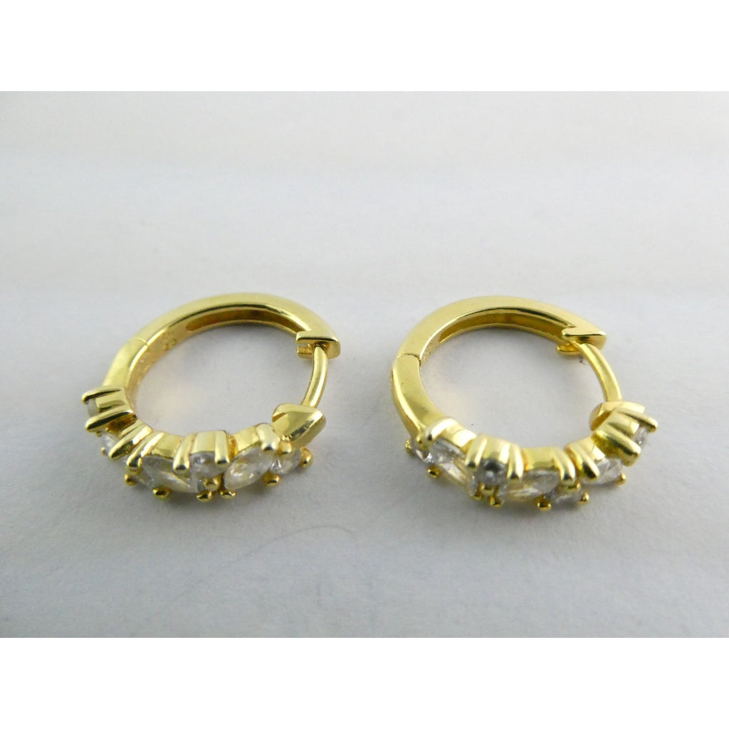 Gilt Sterling Silver White Crystal Accented Hoop Earrings 16mm Diameter 3.9g
