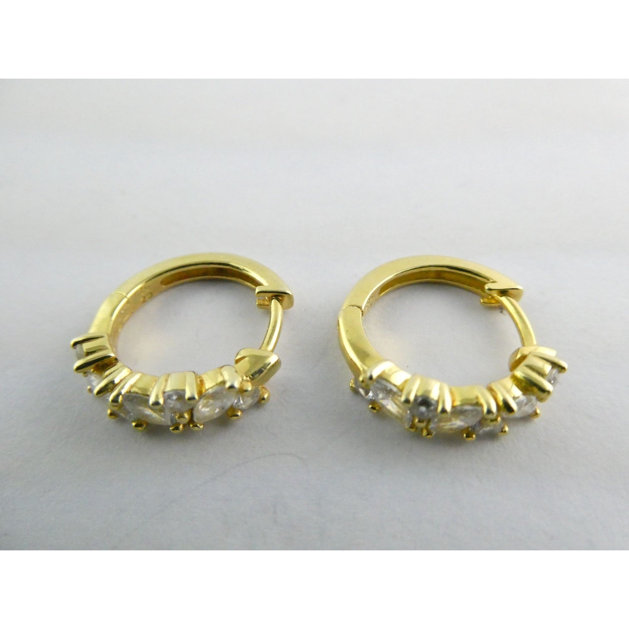 Gilt Sterling Silver White Crystal Accented Hoop Earrings 16mm Diameter 3.9g