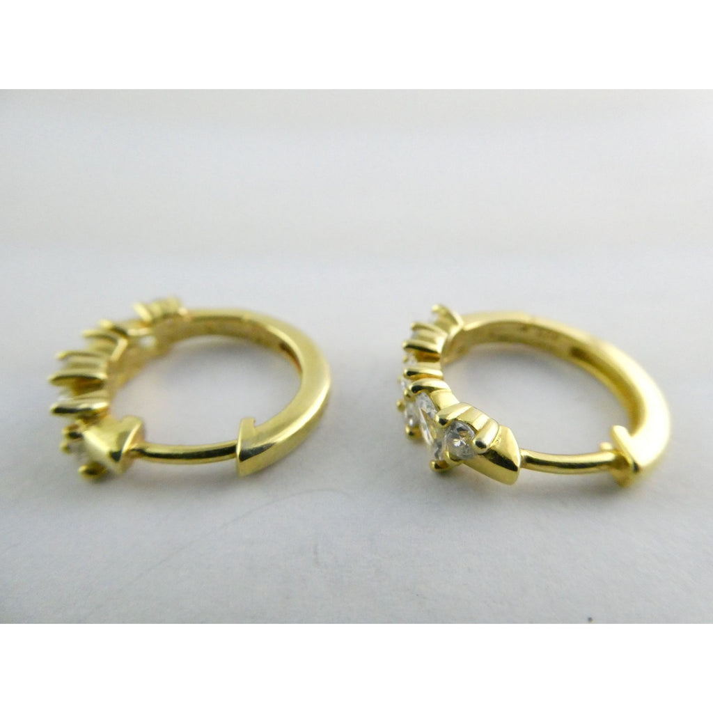 Gilt Sterling Silver White Crystal Accented Hoop Earrings 16mm Diameter 3.9g