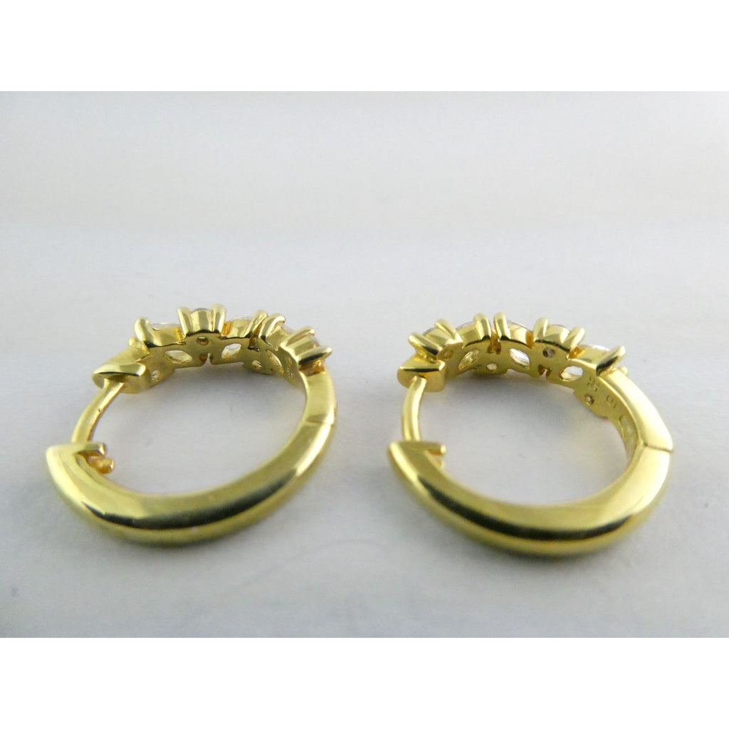 Gilt Sterling Silver White Crystal Accented Hoop Earrings 16mm Diameter 3.9g