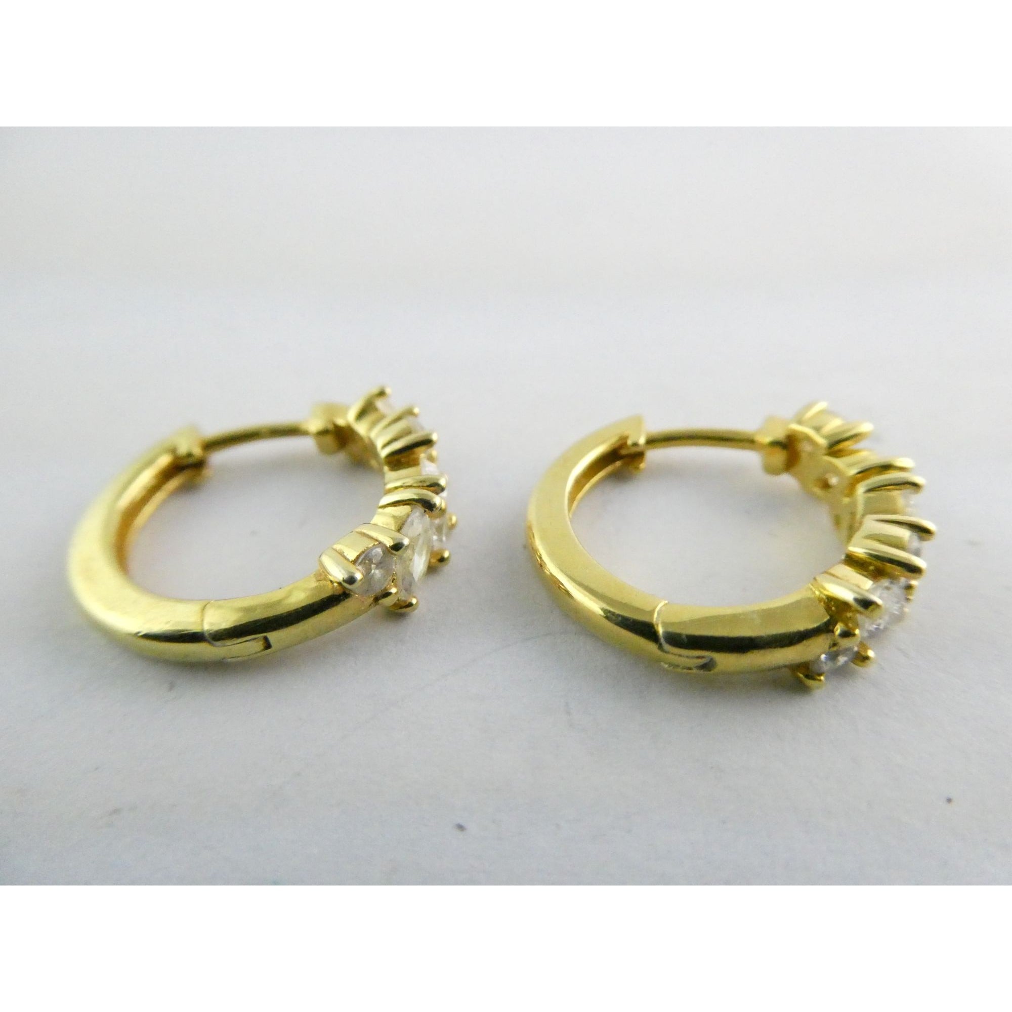 Gilt Sterling Silver White Crystal Accented Hoop Earrings 16mm Diameter 3.9g