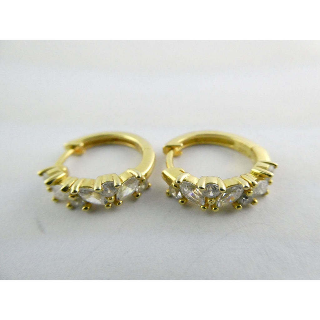 Gilt Sterling Silver White Crystal Accented Hoop Earrings 16mm Diameter 3.9g