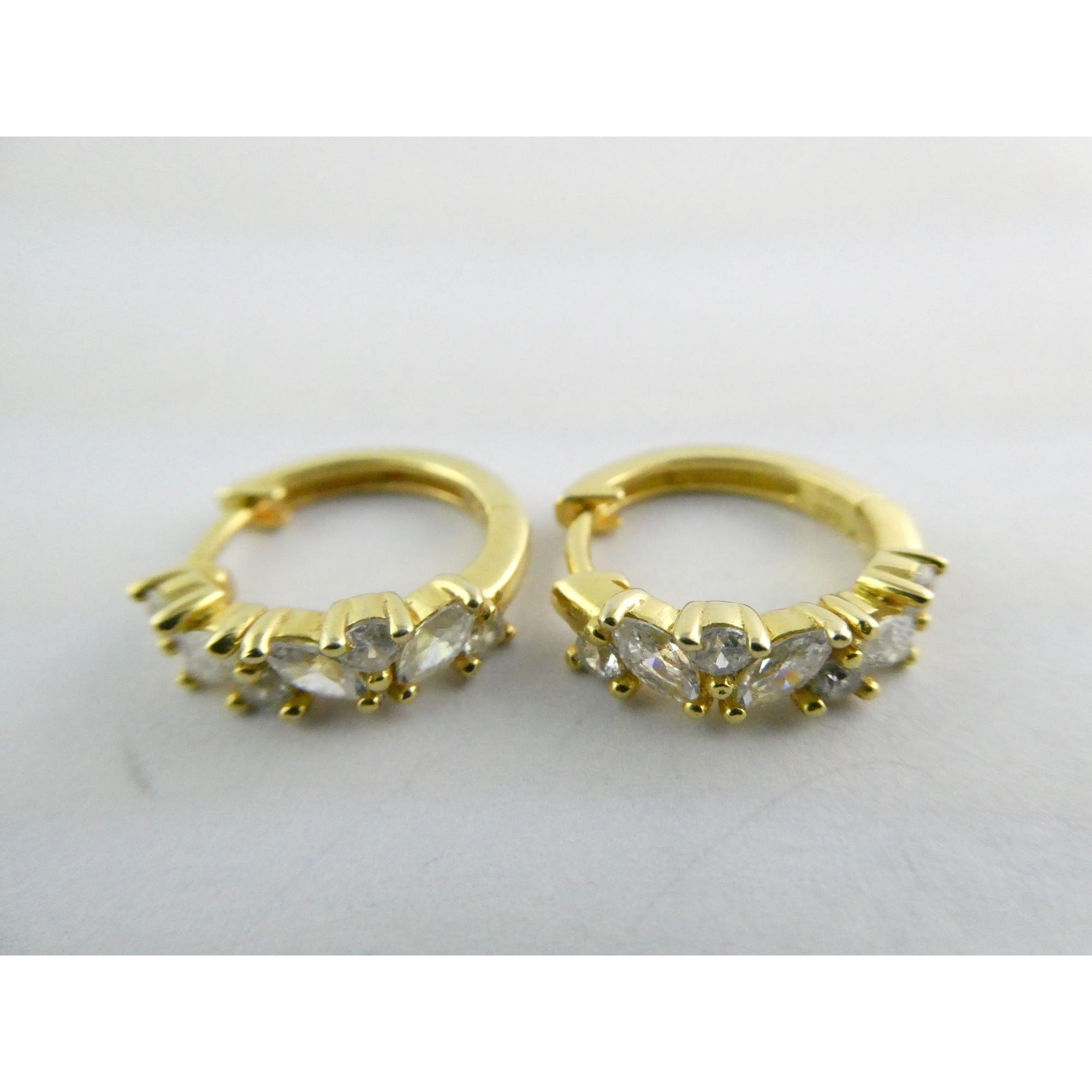 Gilt Sterling Silver White Crystal Accented Hoop Earrings 16mm Diameter 3.9g