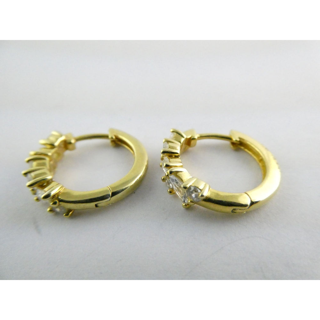 Gilt Sterling Silver White Crystal Accented Hoop Earrings 16mm Diameter 3.9g
