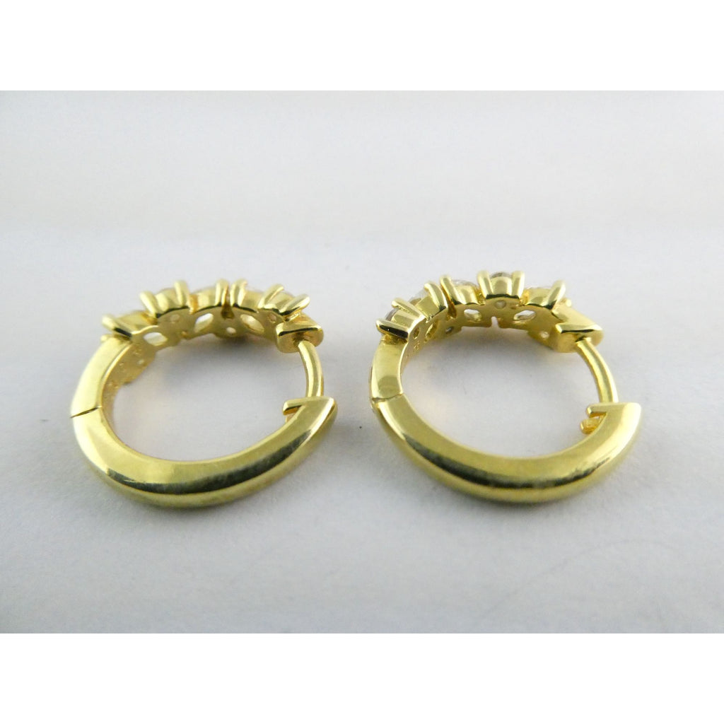 Gilt Sterling Silver White Crystal Accented Hoop Earrings 16mm Diameter 3.9g