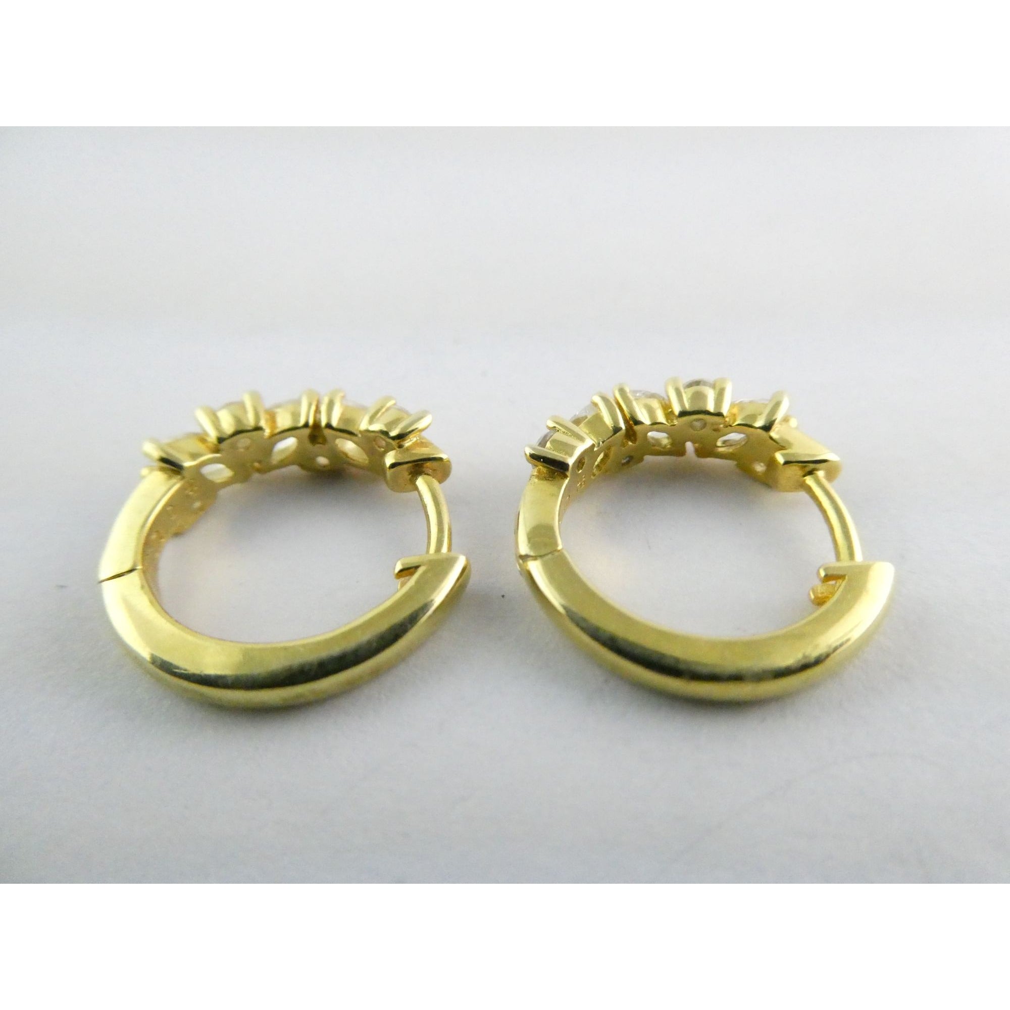 Gilt Sterling Silver White Crystal Accented Hoop Earrings 16mm Diameter 3.9g