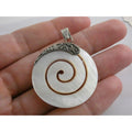 Sterling Silver Mother of Pearl Shell Spiral Cut Disc Pendant 4.7g 925 1.75 Inch
