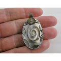 Vintage Mexico 950 Silver Carved Abalone Shell Pendant 5.5g 45mm Length