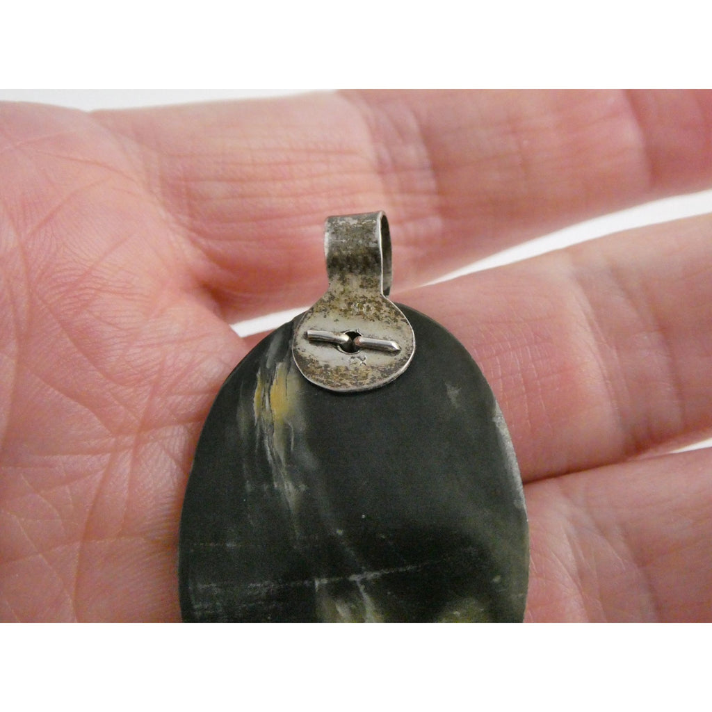Vintage Mexico 950 Silver Carved Abalone Shell Pendant 5.5g 45mm Length