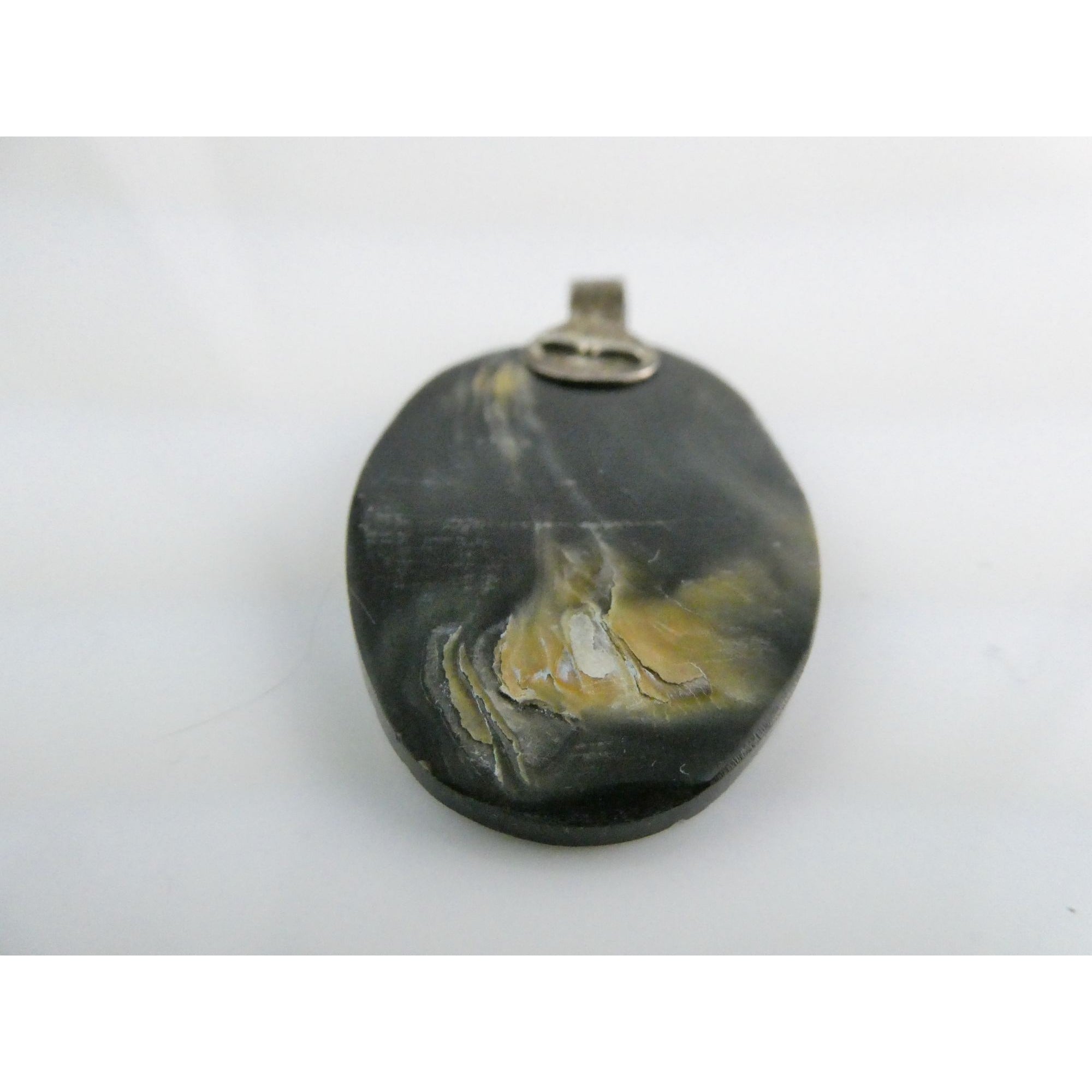 Vintage Mexico 950 Silver Carved Abalone Shell Pendant 5.5g 45mm Length
