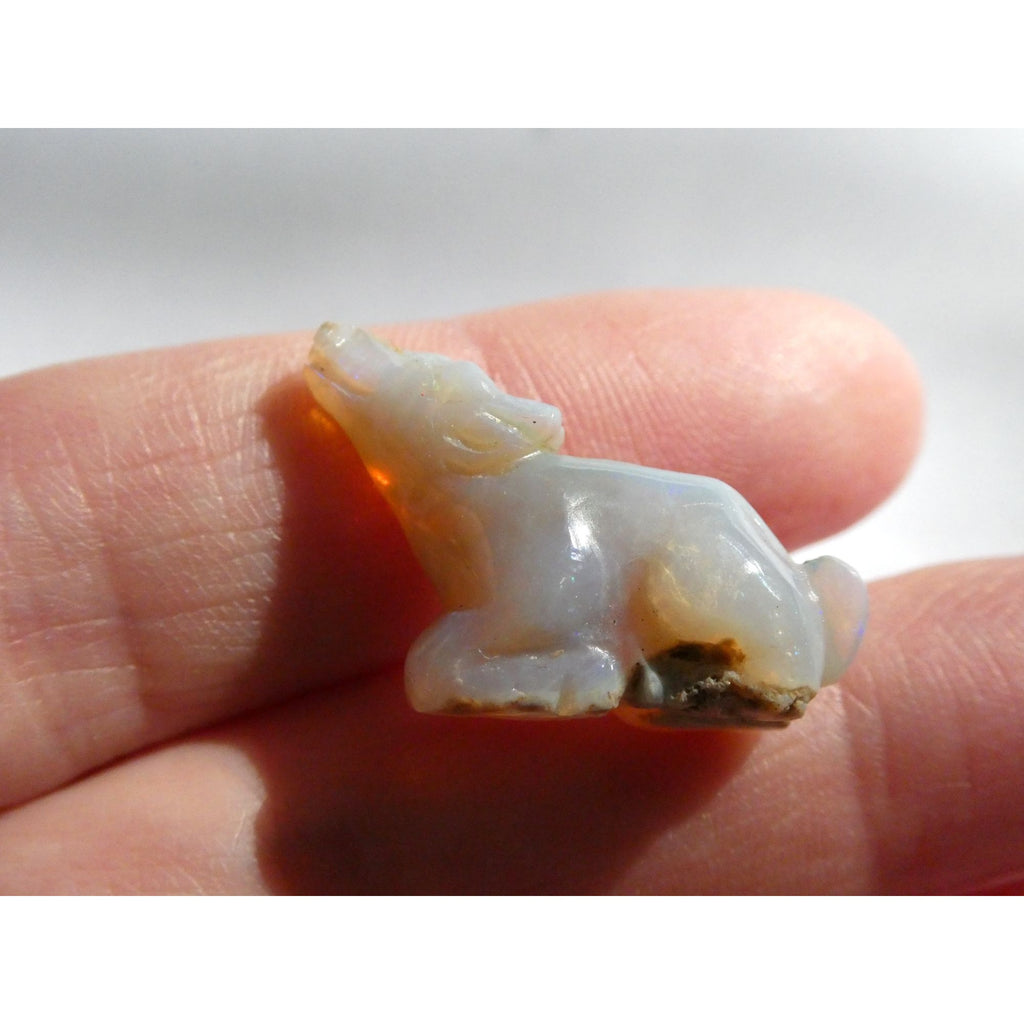 Carved Natural Opal Sitting Cow Specimen 3.5g Weight 17.58 Carats 27mm Length