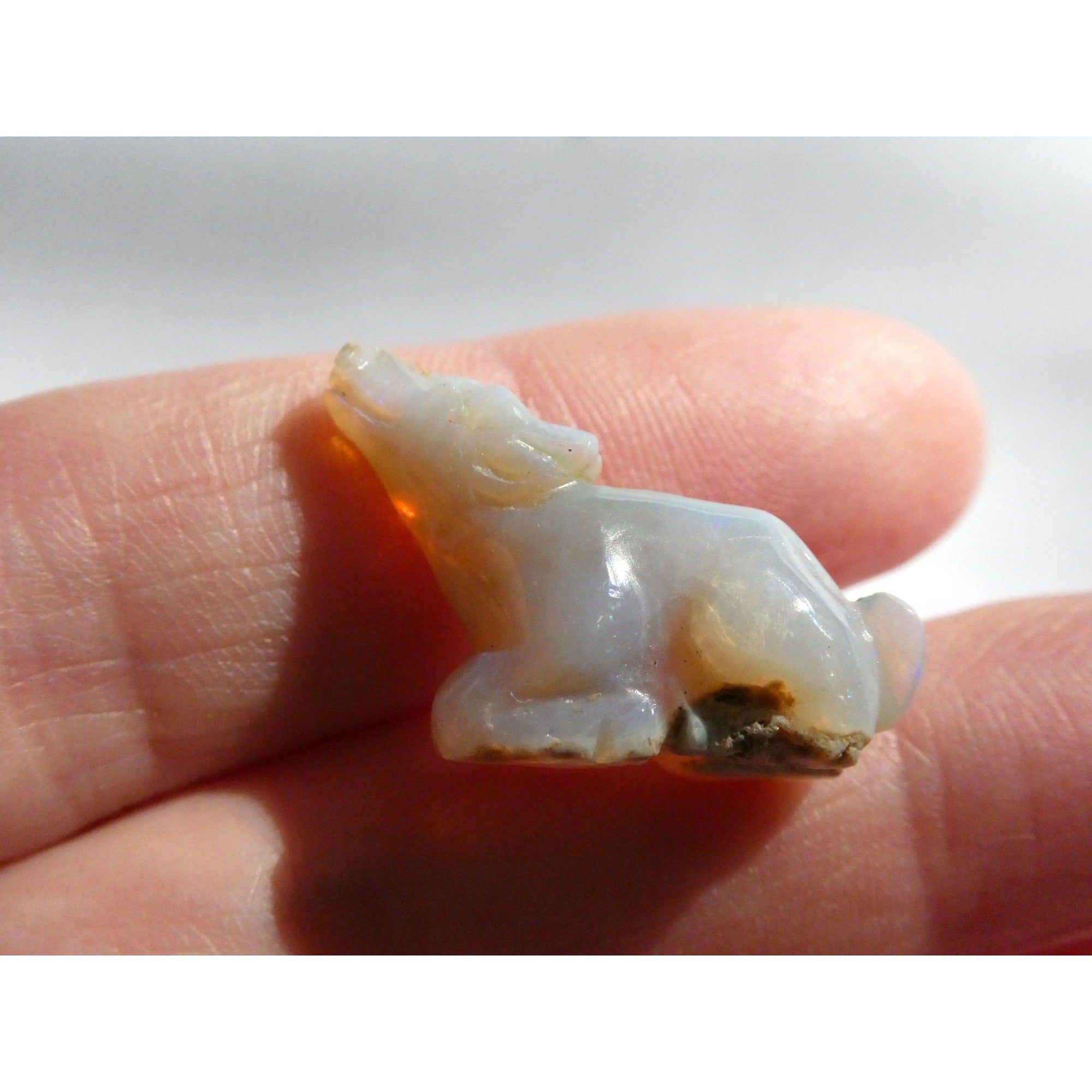 Carved Natural Opal Sitting Cow Specimen 3.5g Weight 17.58 Carats 27mm Length