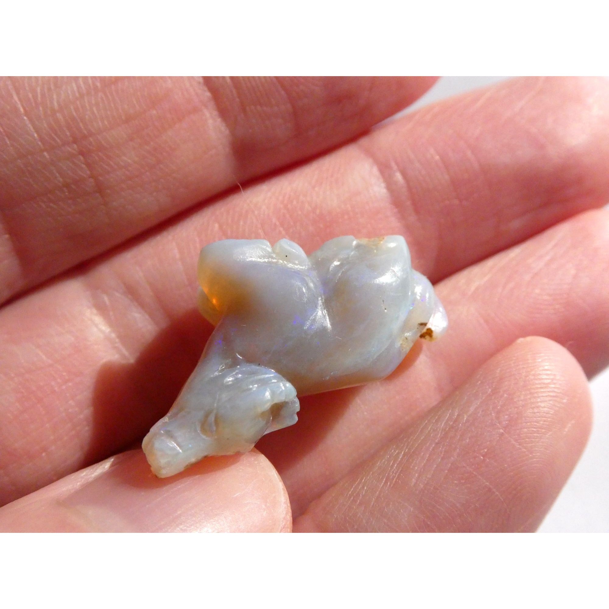 Carved Natural Opal Sitting Cow Specimen 3.5g Weight 17.58 Carats 27mm Length