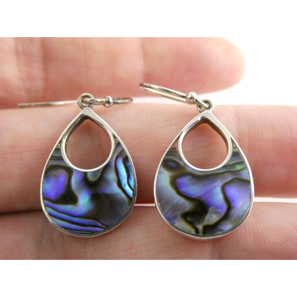 ATI Sterling Silver Purple Abalone Shell Hook Earrings 3.5g 925 1 Inch Total