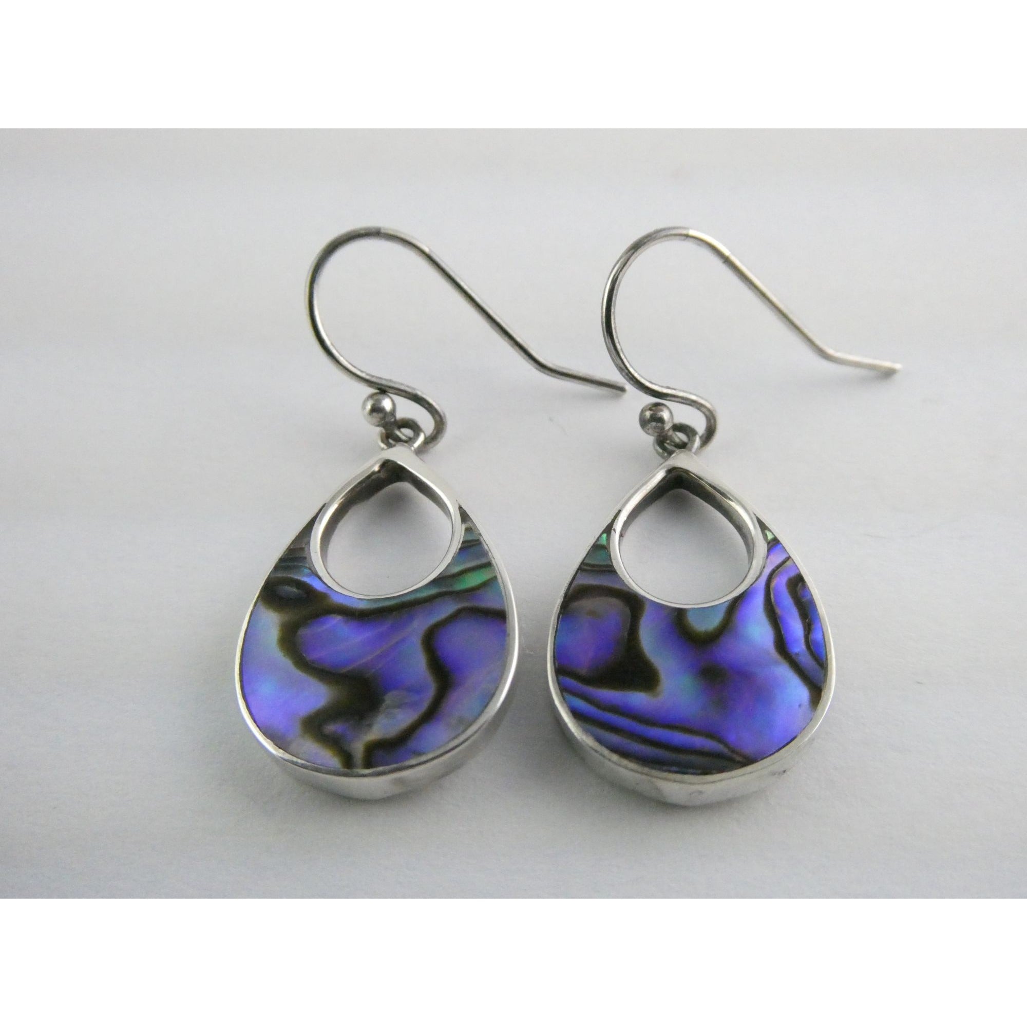 ATI Sterling Silver Purple Abalone Shell Hook Earrings 3.5g 925 1 Inch Total