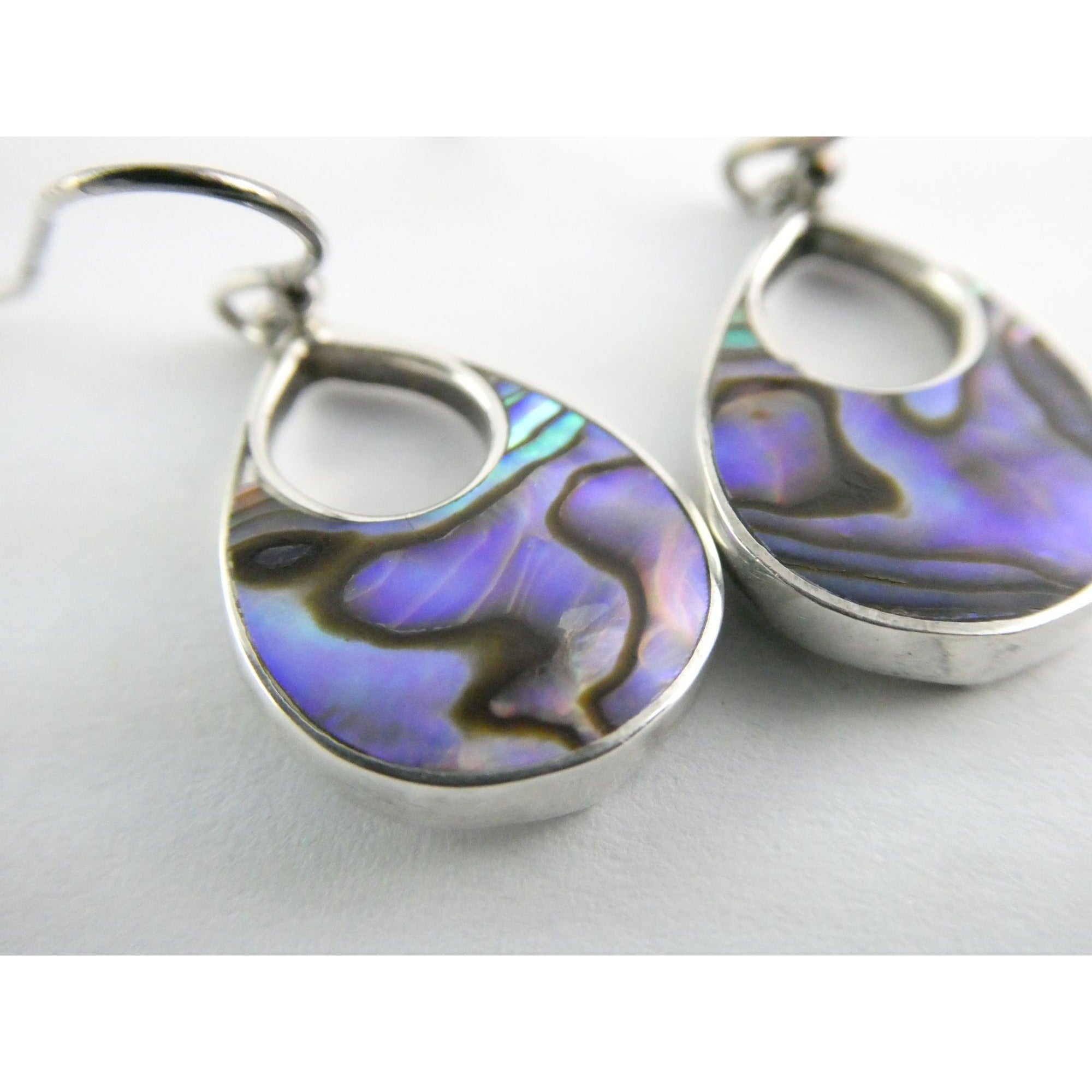 ATI Sterling Silver Purple Abalone Shell Hook Earrings 3.5g 925 1 Inch Total