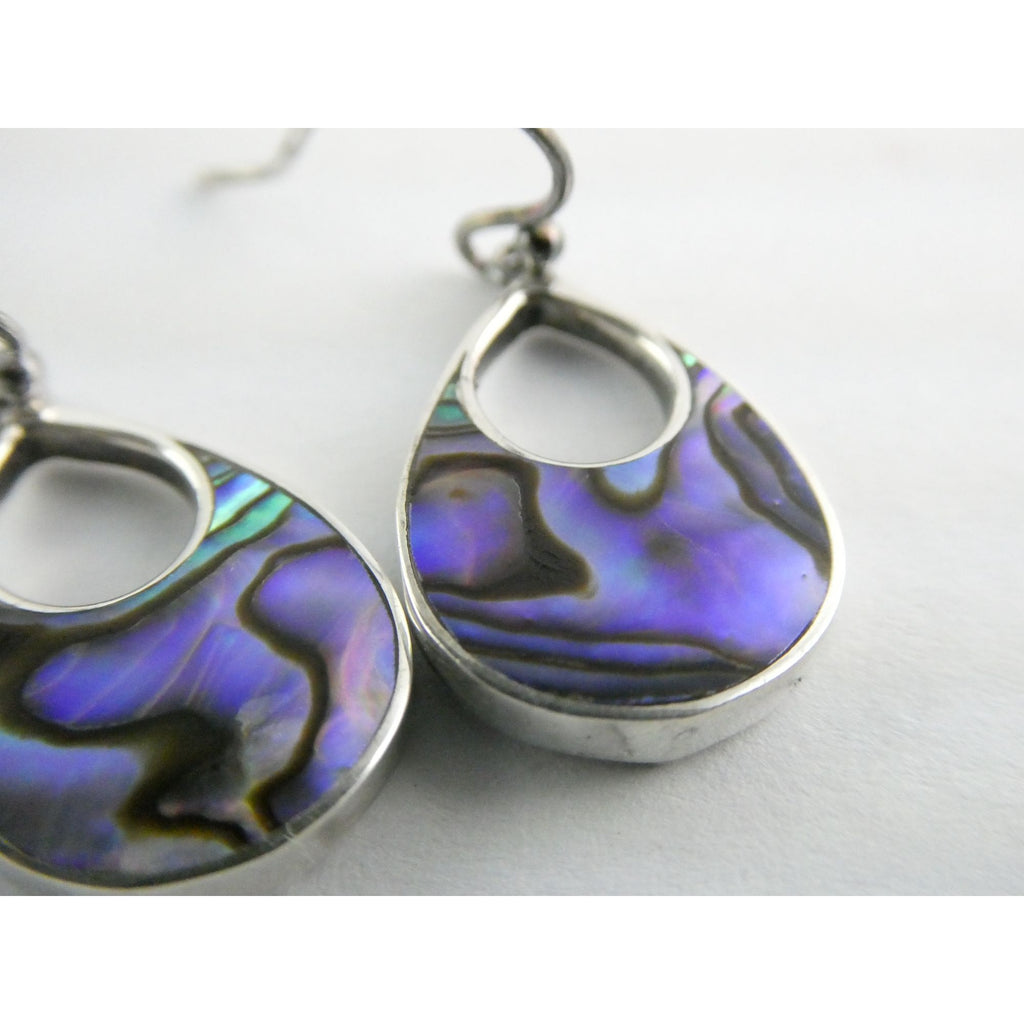 ATI Sterling Silver Purple Abalone Shell Hook Earrings 3.5g 925 1 Inch Total