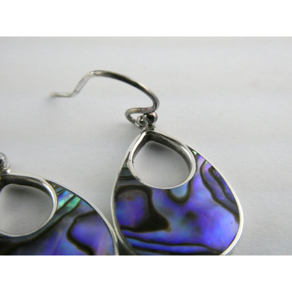 ATI Sterling Silver Purple Abalone Shell Hook Earrings 3.5g 925 1 Inch Total