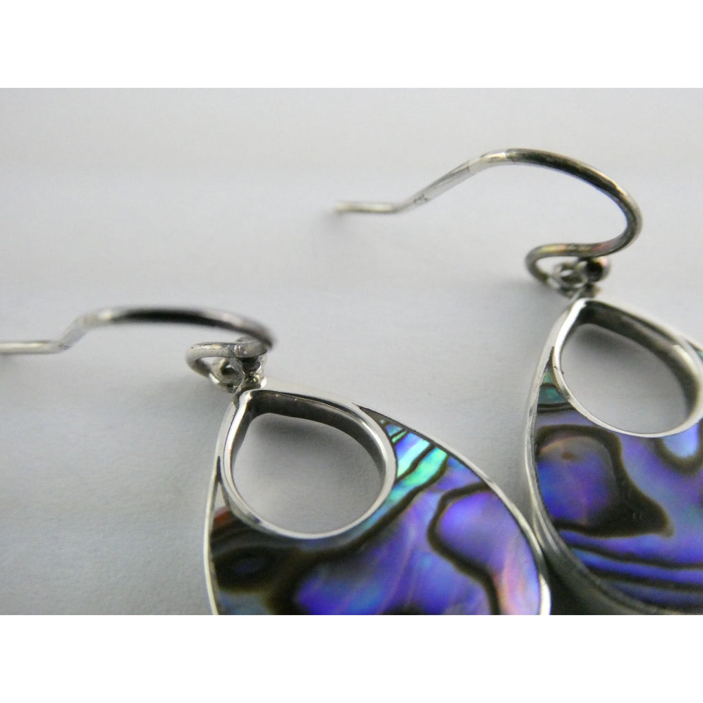 ATI Sterling Silver Purple Abalone Shell Hook Earrings 3.5g 925 1 Inch Total