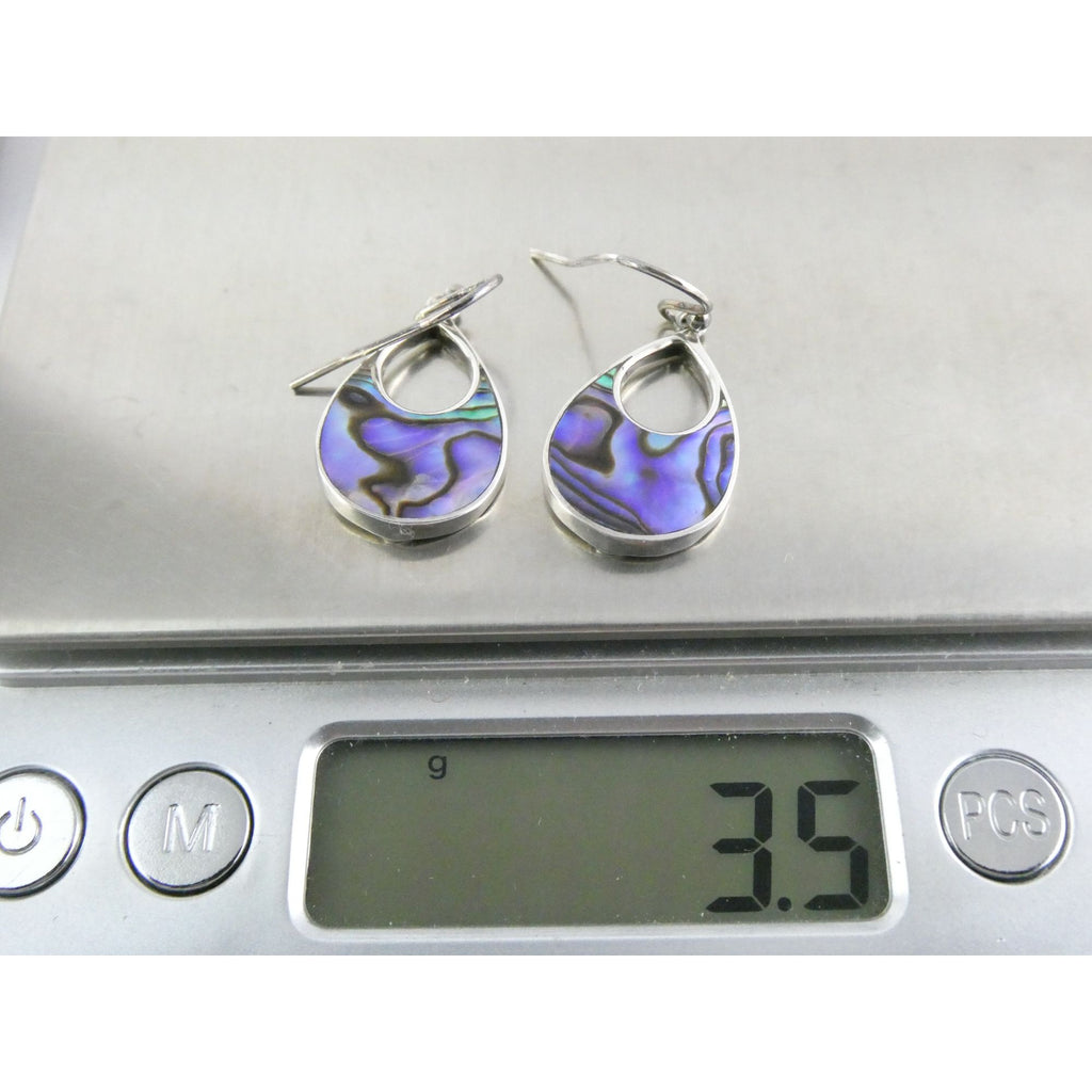 ATI Sterling Silver Purple Abalone Shell Hook Earrings 3.5g 925 1 Inch Total