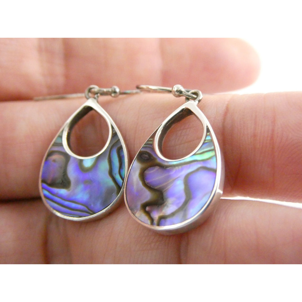 ATI Sterling Silver Purple Abalone Shell Hook Earrings 3.5g 925 1 Inch Total