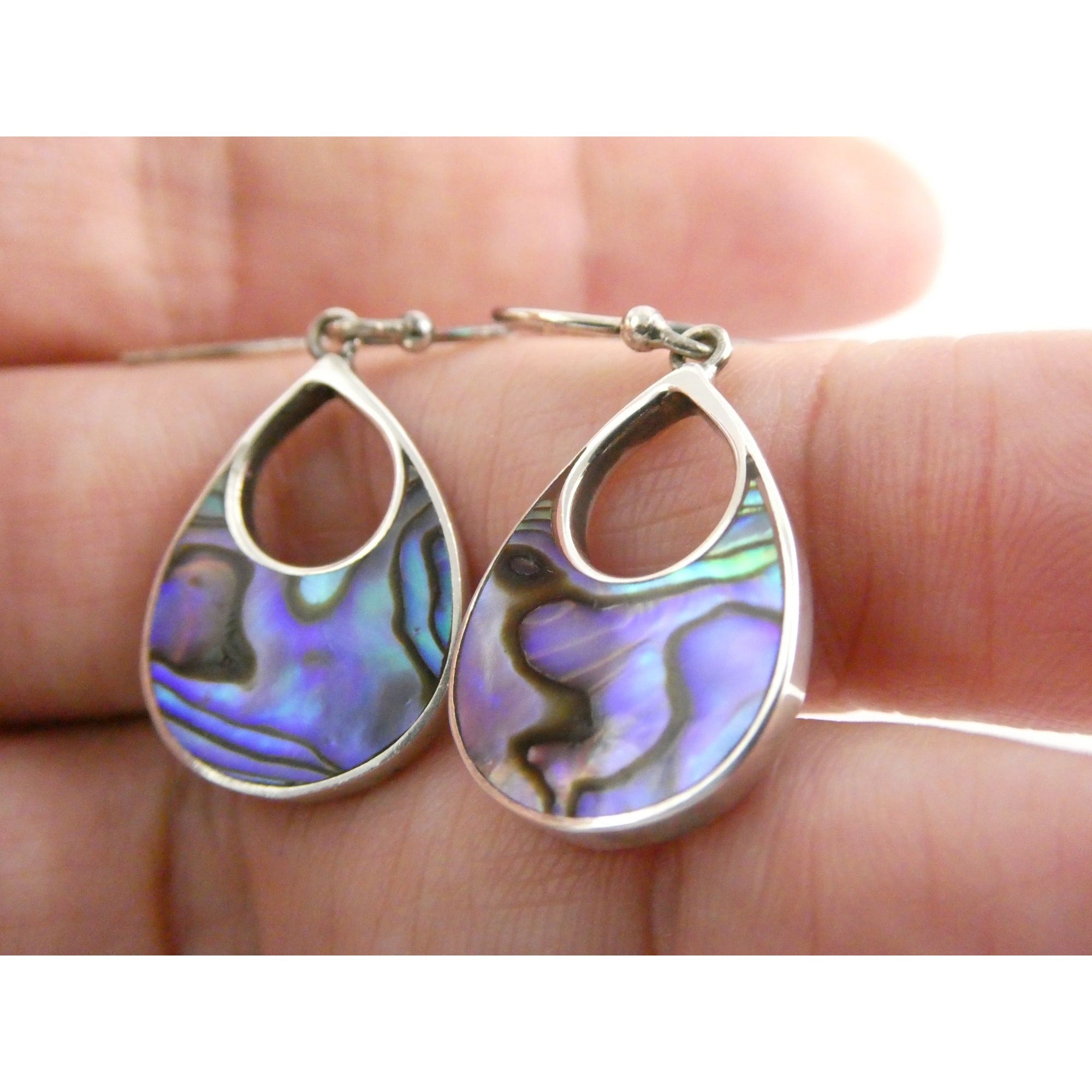 ATI Sterling Silver Purple Abalone Shell Hook Earrings 3.5g 925 1 Inch Total