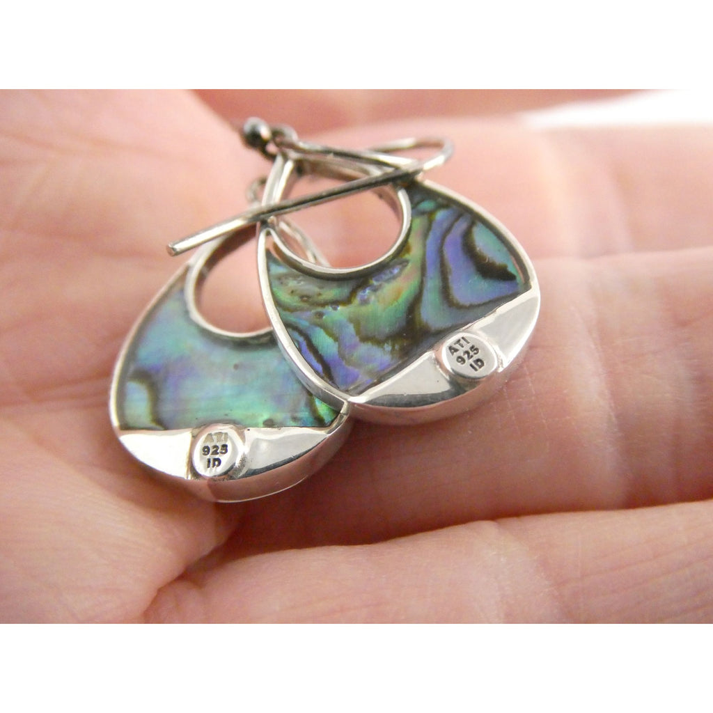 ATI Sterling Silver Purple Abalone Shell Hook Earrings 3.5g 925 1 Inch Total
