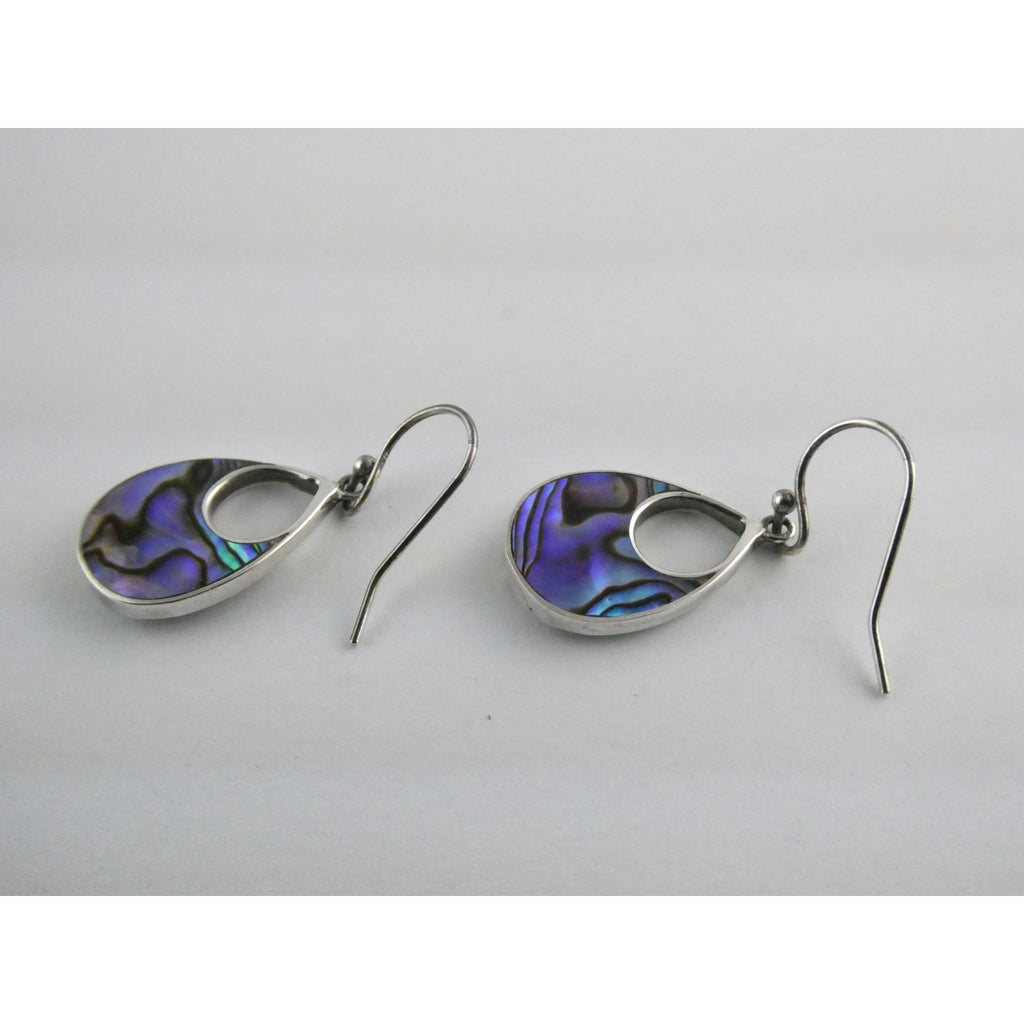 ATI Sterling Silver Purple Abalone Shell Hook Earrings 3.5g 925 1 Inch Total